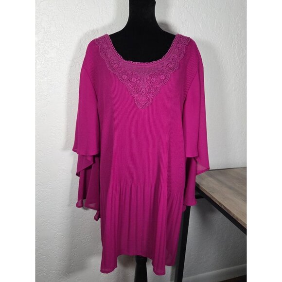 Catherines Women’s Blouse 2X Purple Pleated Crotchet Flutter Sleeve - Picture 1 of 6